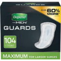 Depend Incontinence Guards/Incontinence Pads for Men/Bladder Control Pads, Maximum Absorbency, 104 Count (2 Packs of 52) (Packaging May Vary)