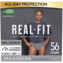 Depend Real Fit Incontinence Underwear for Men, Maximum Absorbency, Disposable, Small/Medium, Grey, 56 Count (Packaging May Vary)