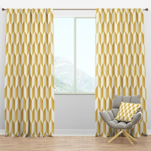 Designart 'White and Gold Geometric Pattern I' Mid-Century Modern Blackout Curtain Panel