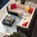 Devoko 6 Pieces Patio Furniture Set Outdoor Sectional Sofa Outdoor Furniture Set Patio Sofa Set Conversation Set with Cushion and...
