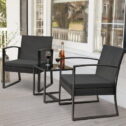 Devoko 3 Pieces Outdoor Plastic Bistro Set Patio Conversation Set with Cushion and Table, Black