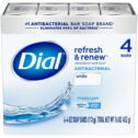 Dial Antibacterial Bar Soap, Refresh & Renew, White, 4 oz, 4 Bars