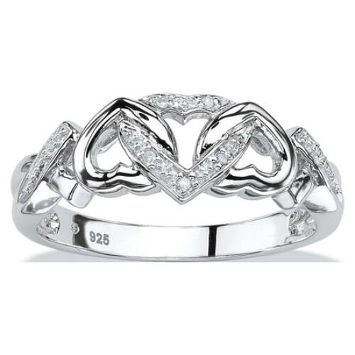 PalmBeach Jewelry Diamond Accent Interlocking Hearts Promise Ring in 18K Gold or Platinum Plated Sterling Silver