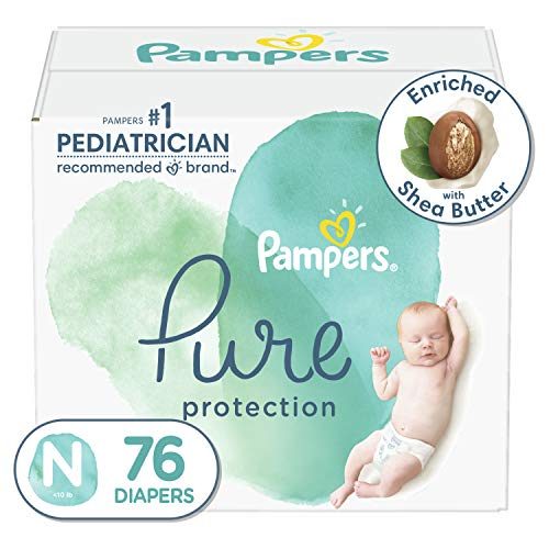 Diapers Newborn/Size 0 (<10 lb), 76 Count - Pampers Pure Protection Disposable Baby Diapers, Hypoallergenic and Unscented Protection, Super Pack...
