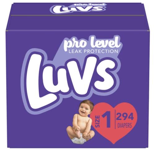 Diapers Size 1, 294 Count - Luvs Pro Level Leak Protection Hypoallergenic Disposable Baby Diapers for Sensitive Skin (Packaging May...