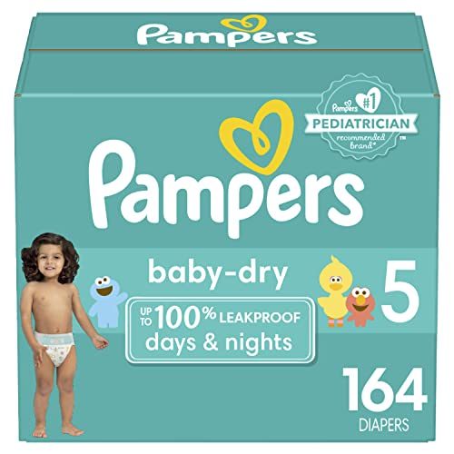 Diapers Size 5, 164 Count - Pampers Baby Dry Disposable Baby Diapers, ONE MONTH SUPPLY, Packaging & Prints May Vary