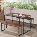 DINAZA Dining Table Set for 4 Persons 45.3in 3Pcs Kitchen Table and 2 Benches Dining Room Table Set for Small...