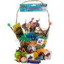 Dinosaur Toy & Treat Filled Kids 42pc Small Easter Basket Gift Set, Orange Green