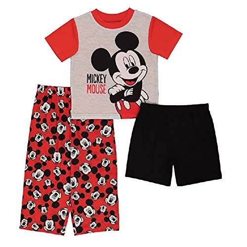 Disney Boys' Mickey Mouse Pajama Set, Black/Red/Gray, 4T