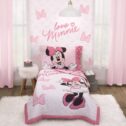 Disney Minnie Mouse 4-Piece Love Minnie Toddler Bedding Sets, Toddler Bed, Pink
