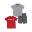 DKNY Boy's Dots and Stripes 3-Piece Shorts Set Outfit (Little Boys)