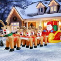 DomKom 12 FT Christmas Inflatable Santa Claus on Sleigh with Five Reindeer, Giant Blow Up Yard Decoration,Built-in LED Lights Decoration...