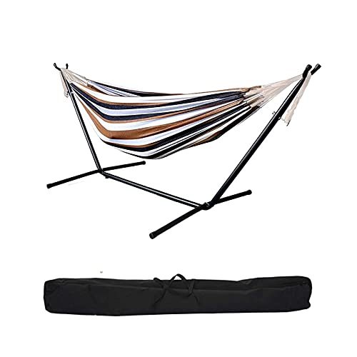 Double Hammock with Steel Stand for 2 People,8.5ft Camping Hammock with Portable Carrying Bag,Cotton Hammock for Backyard,Summer Cooling Hammock,Easy to...