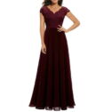 Dress Lace Spliced Long Waist Dress Dress-Short Sleeve Burgundy-S