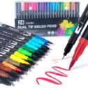 Dual Tip Brush Pens: Felt Tip Pen Set 24 Colors Colouring Pens Art Markers for Kids and Adults Colouring Book,...