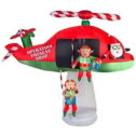 D X 57.09 W X 96.85 H Animated Inflatable Santa And Elves In Helicopter Scene