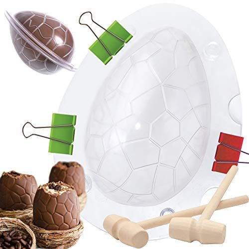 Easter Egg Mold for Giant Chocolate Egg Mold, 2pc Wooden Hammers & Plastic Egg Shape DIY Molds for Candy Mousse...