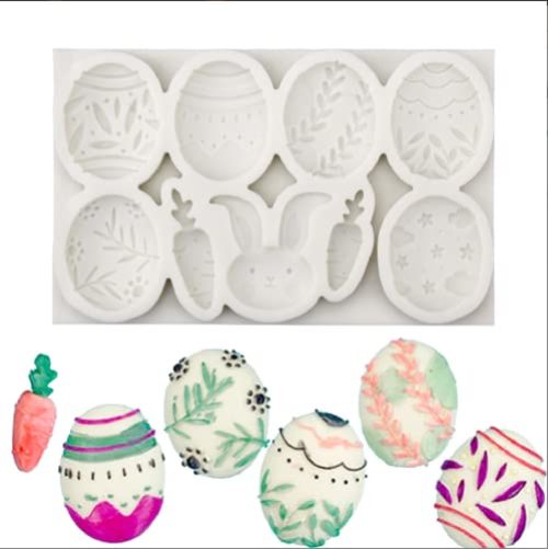 Easter Eggs Bunny Carrots Silicone Mold, Idea Gift Basket for Fondant Chocolate Dessert Mousse Cake DIY Baking, Cupcake Topper Decoration,...