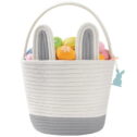 Easter Baskets for Kids - Grey Large Woven Bunny Easter Basket Empty with Handle - Kids Egg Big Personalized Easter...