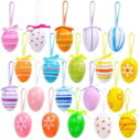 Easter Hanging Eggs Colorful - 24PCS Hand-Painted Hanging Ornaments Party Decor