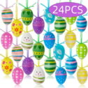 Easter Tree Ornaments Multicolored Hanging Plastic Easter Eggs for Tree Decorations for Basket DIY Crafts Easter Party Favors 24pcs