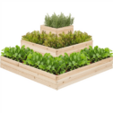 Easyfashion 3-Tier Fir Wood Raised Garden Bed Elevated Flowers Herbs, Wood