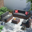 ECOPATIO 7 Pieces Patio Conversation Set, Outdoor Sectional PE Rattan Wicker Furniture Seat,Gray