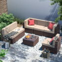 ECOPATIO 7 Pieces Patio Conversation Set, Outdoor Sectional PE Rattan Wicker Furniture Seat,Beige