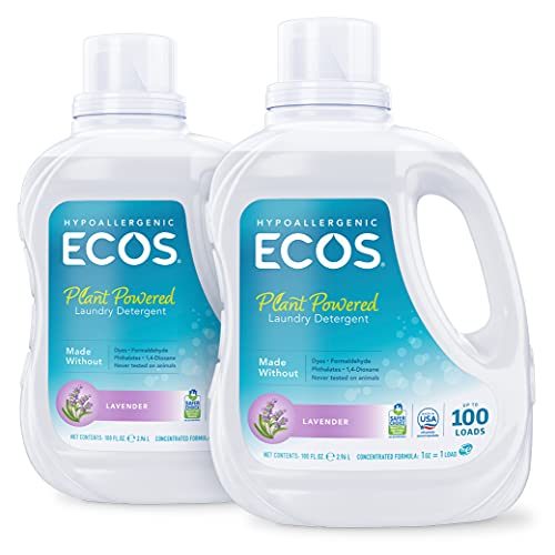 ECOS 2x Hypoallergenic Liquid Laundry Detergent, Lavender, 200 loads, 100oz Bottle by Earth Friendly Products (Pack of 2)