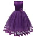 Ecqkame Children Dress Clearance Toddler Girls Solid Color Flowers Net Yarn Bowknot Birthday Party Flowers Gown Kids Dresses Purple 3-4...