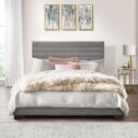 Edie Upholstered Queen Horizonal Tuft Platform Bed, Charcoal