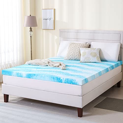 EGO Mattress Topper Queen, 3 Inch Gel Infused Memory Foam, Blue Bed Topper for a Cool Sleep, in a Box