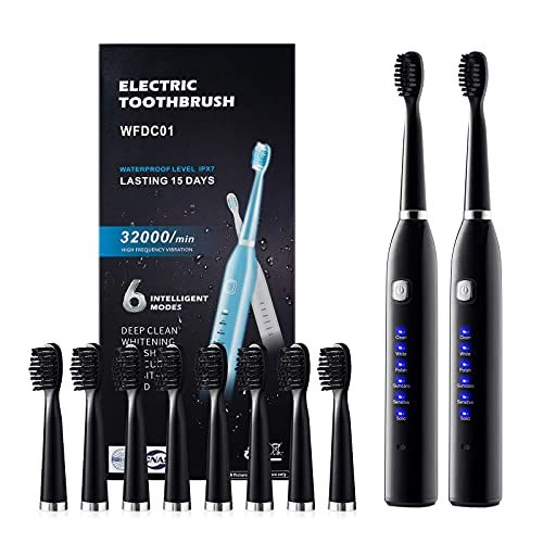 Electric Toothbrush, Adult Rechargeable Toothbrush, 6 Optional Modes and 2-Minute Built-in Timer（Black）