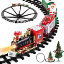 Electric Train Set for Kids, Battery-Powered Train Toys with Light & Sound, Railway Kits w/ Steam Locomotive Engine, Cargo Cars...