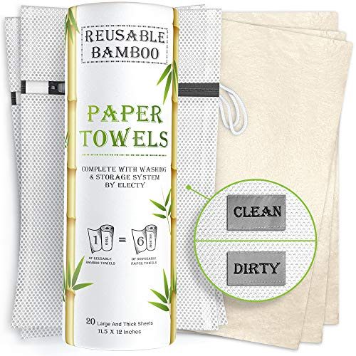 Electy Reusable Paper Towels – 20 Bamboo Paper Towels with 2 Wash and Storage Bags, 6 Month Supply, Zero Waste!...