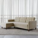 Ember Interiors Hartford Storage Sectional Futon with Chaise, Tan Chenille