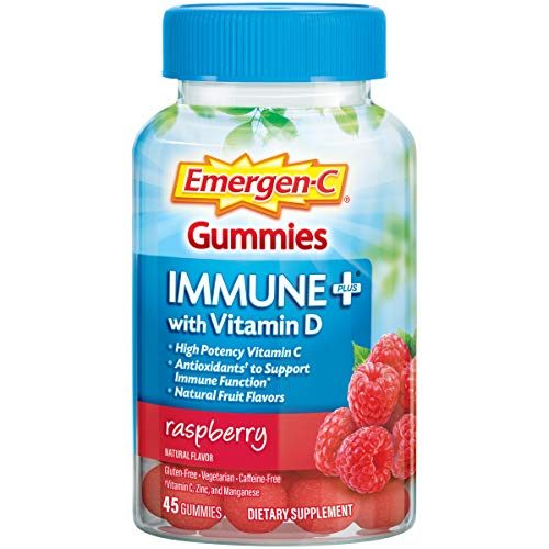 Emergen-C Immune+ Immune Gummies, Vitamin D plus 750 mg Vitamin C, Immune Support Dietary Supplement, Caffeine Free, Gluten Free, Raspberry...