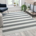 Emma + Oliver 5' x 7' Indoor/Outdoor Handwoven Grey & White Striped Cabana Style Area Rug