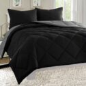 Empire 3pc Reversible Comforter Set Microfiber Quilted Bed Cover Queen Size - Grey / Black