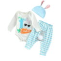 ENFLASH Baby Girl Boy My 1st Easter Clothes Newborn Infant Outfits Bunny Romper+ Pompom Pants + Hat Clothes