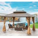 EROMMY 10' X 13' Hardtop Gazebo Galvanized Steel Outdoor Gazebo Canopy Double Vented Roof Pergolas Aluminum Frame with Netting and...