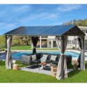 Erommy 10' x 13' Hardtop Gazebo Patio, Outdoor Canopy Pavilion with Aluminum Frame, Privacy Curtains and Premium Net for Patio...