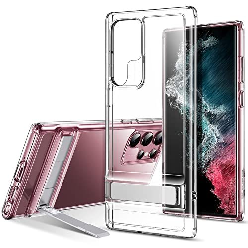 ESR Metal Kickstand Case Compatible with Samsung Galaxy S22 Ultra (6.8 Inch) (2022), Versatile Patented Kickstand, Crystal Clear Scratch-Resistant Back...