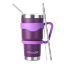 Ezprogear 30 oz Stainless Steel Double Wall Vacuum Insulated with Straws and Handle (30 oz, Purple)