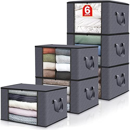 Fab totes 6-Pack Clothes Storage, Foldable Blanket Storage Bags, Storage Containers for Organizing Bedroom, Closet, Clothing, Comforter, Sweater, Organization and...