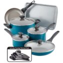 Farberware 15pc Dishwasher Safe Nonstick Cookware Set, Teal