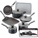 Farberware 17-Piece High Performance Nonstick Aluminum Pots and Pans Set, Cookware Set, Black