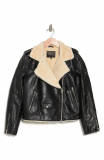 Faux Shearling Lined Vegan Leather Jacket on Sale At