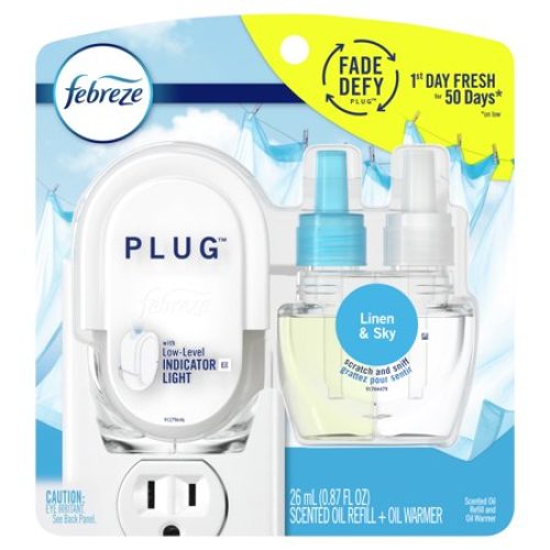 Febreze Plug Odor-Eliminating Air Freshener, Linen & Sky, Starter Kit