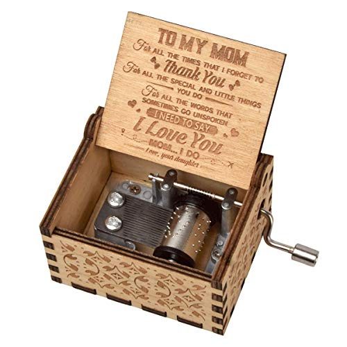 Fezlens Music Box,You are My Sunshine Mum Wooden Hand Crank Engraved Musical Box Gifts for Mother's Day/Birthday,Antique Vintage Personalizable Gift...